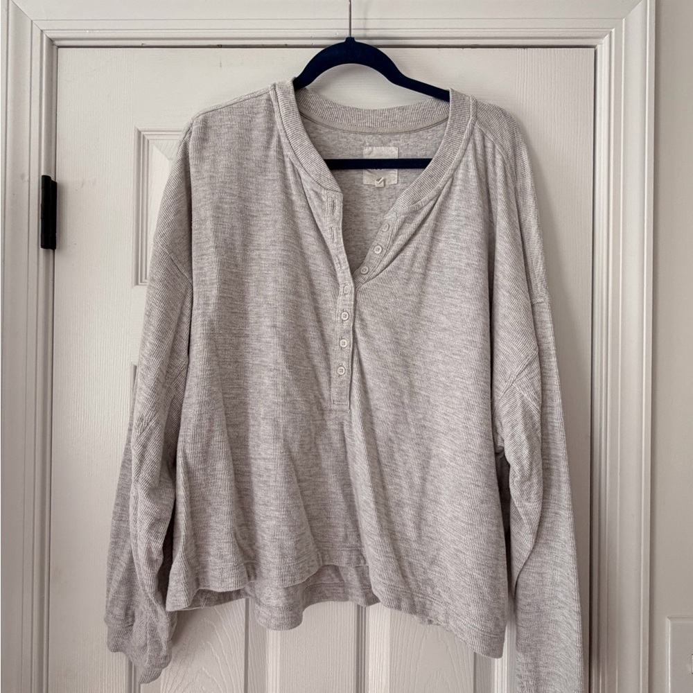 Aerie Cropped Henley Crewneck